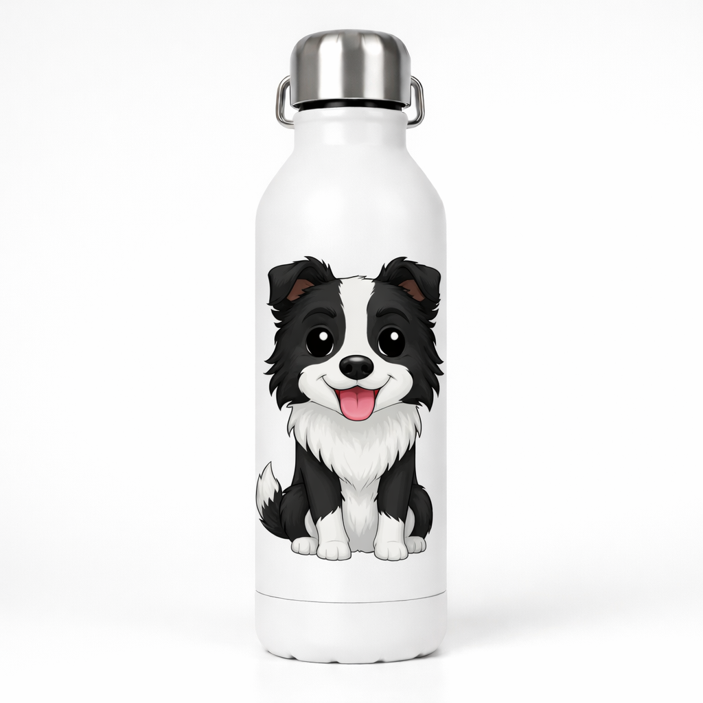 Botella Blanca Personalizada – Border Collie Estilo Funko