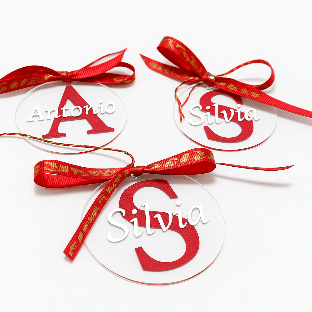 🎄 Bola de Navidad personalizada con nombre – Metacrilato + Lazo