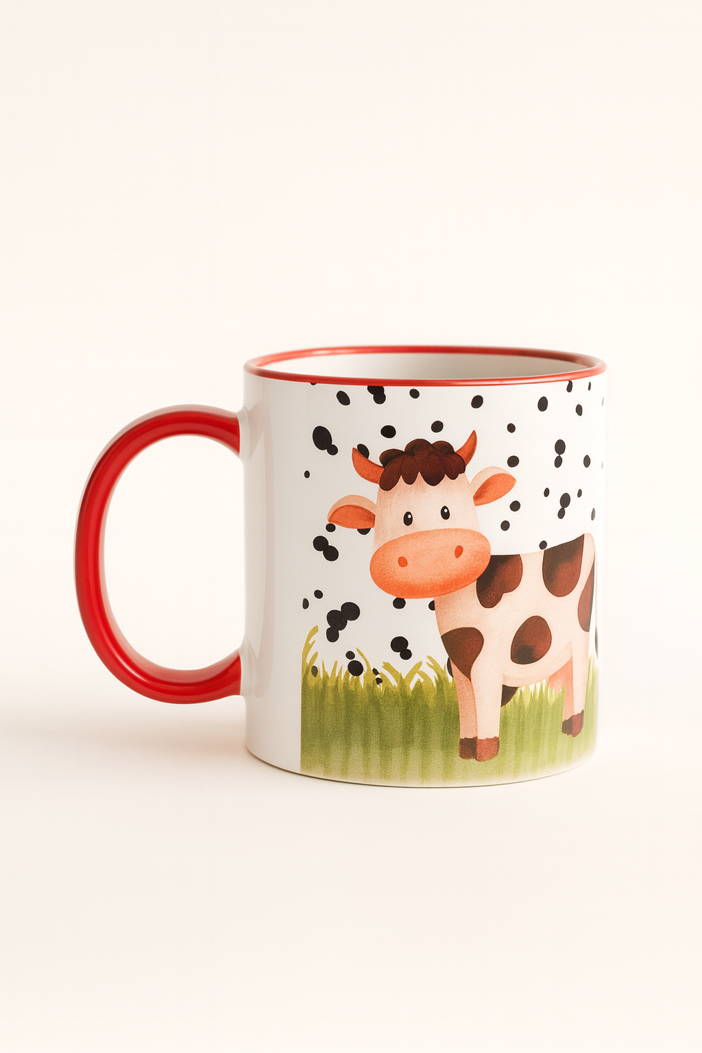Taza infantil personalizada “Vaquita” con nombre – interior rojo