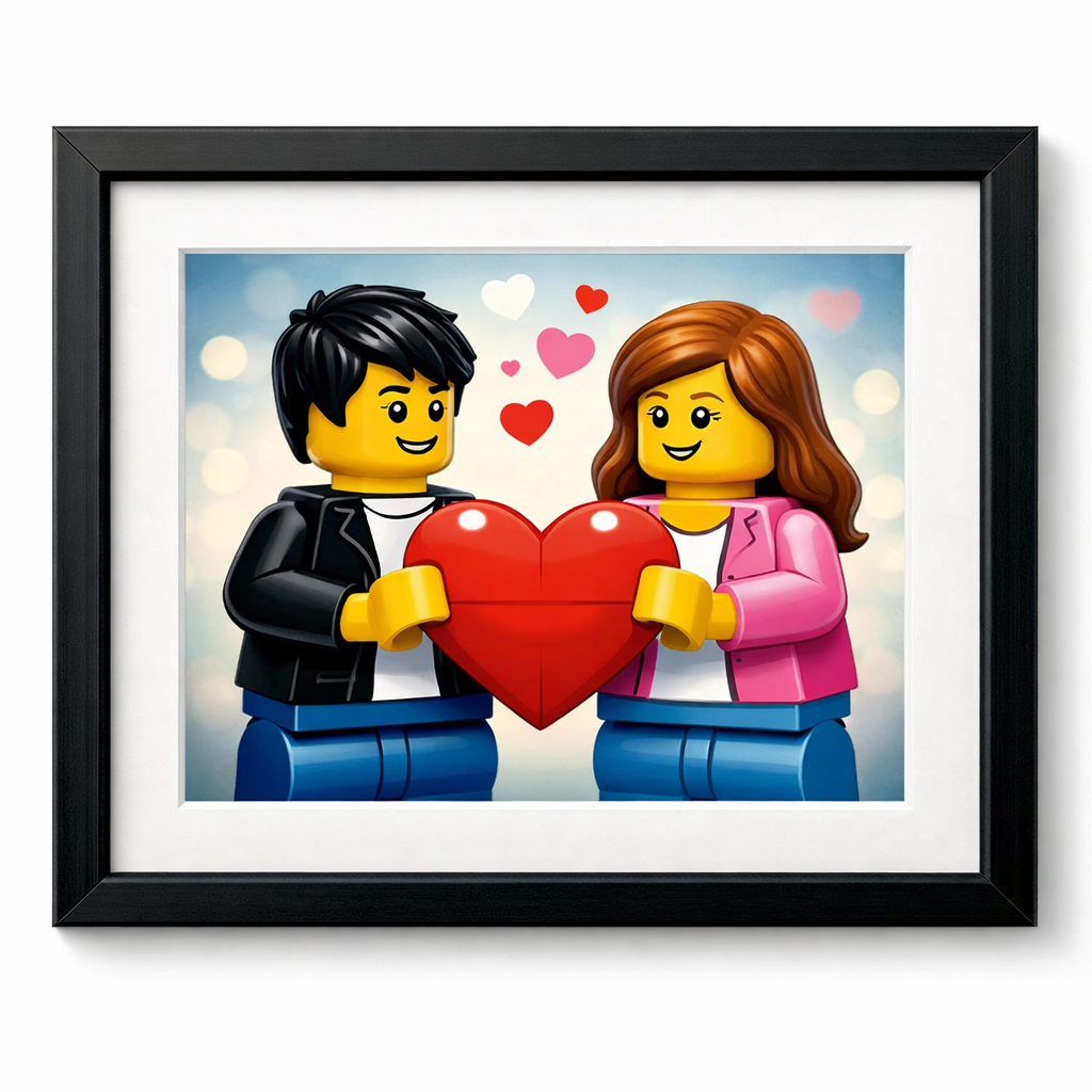 Lamina Personalizada “Pareja estilo Bloques” con Corazón – Marco Negro