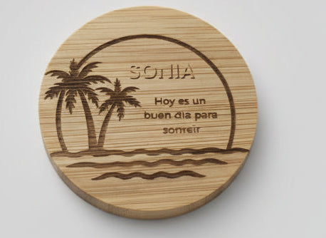 Espejo de bolsillo de bambú grabado láser personalizado