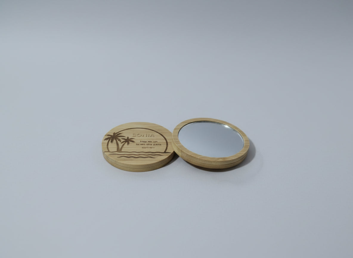 Espejo de bolsillo de bambú grabado láser personalizado