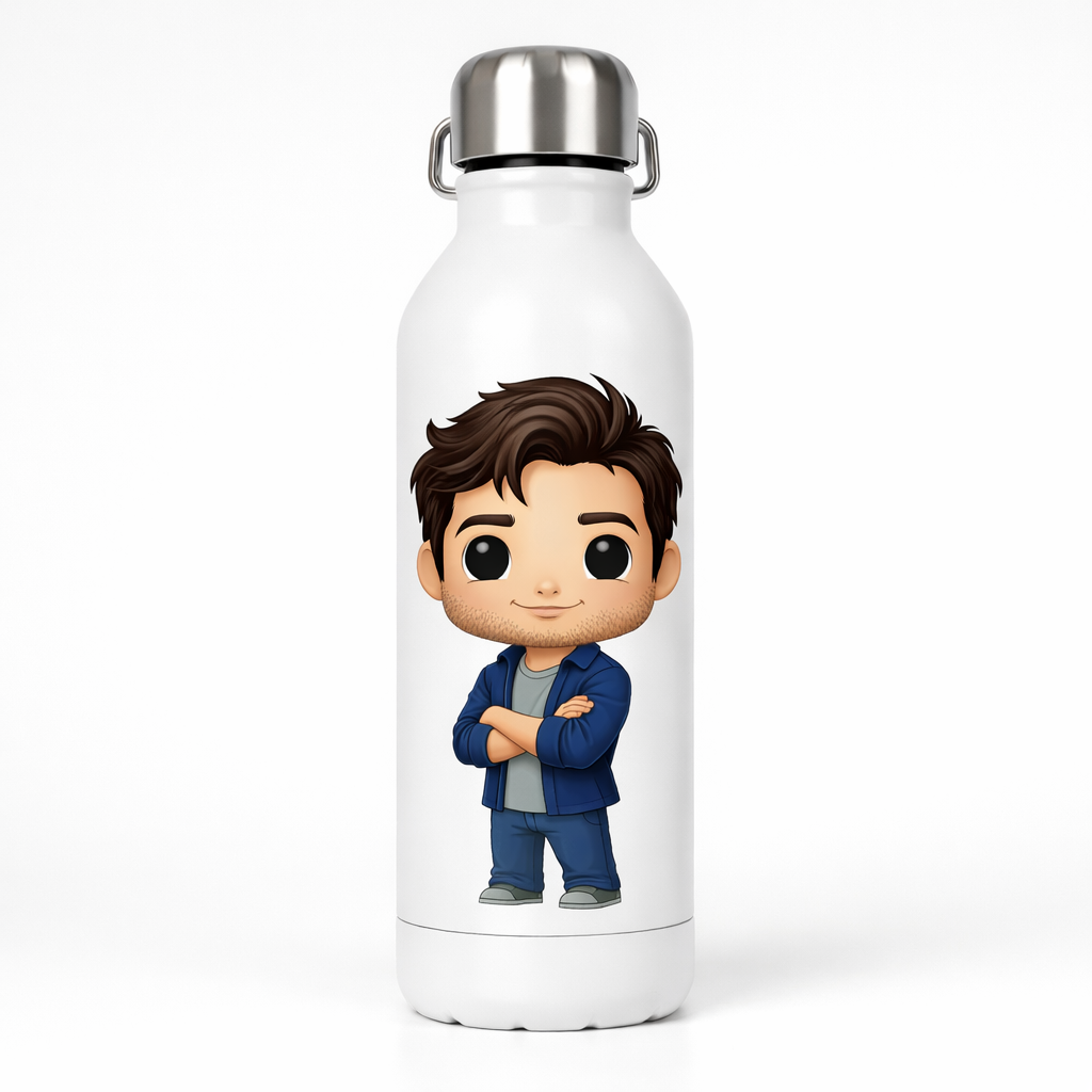 Botella Blanca Personalizada – Caricatura Estilo Funko a partir de Foto