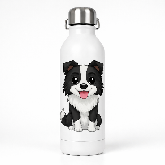Botella Blanca Personalizada – Border Collie Estilo Funko