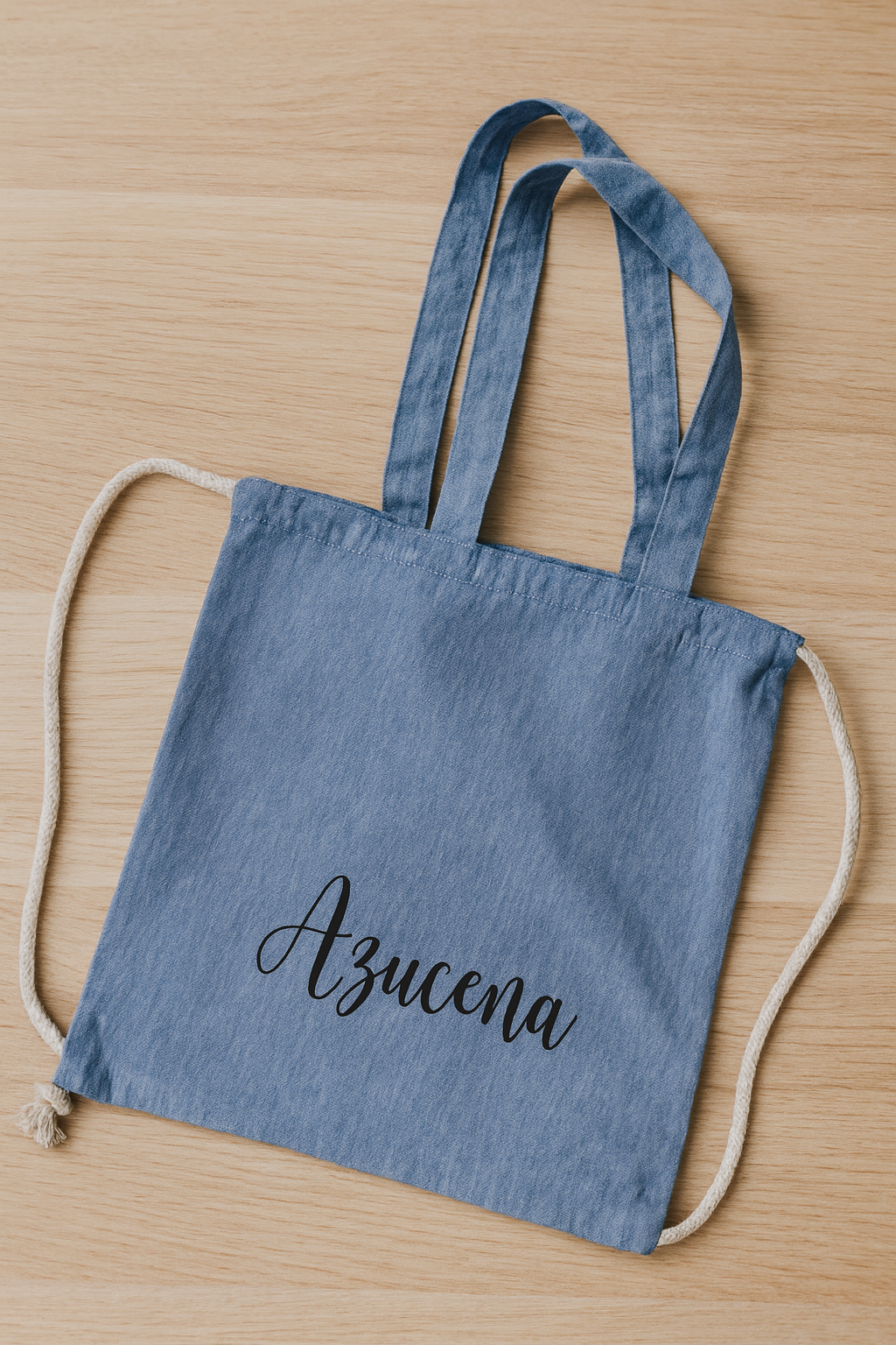 Mochila saco personalizada – Nombre (modelo denim)