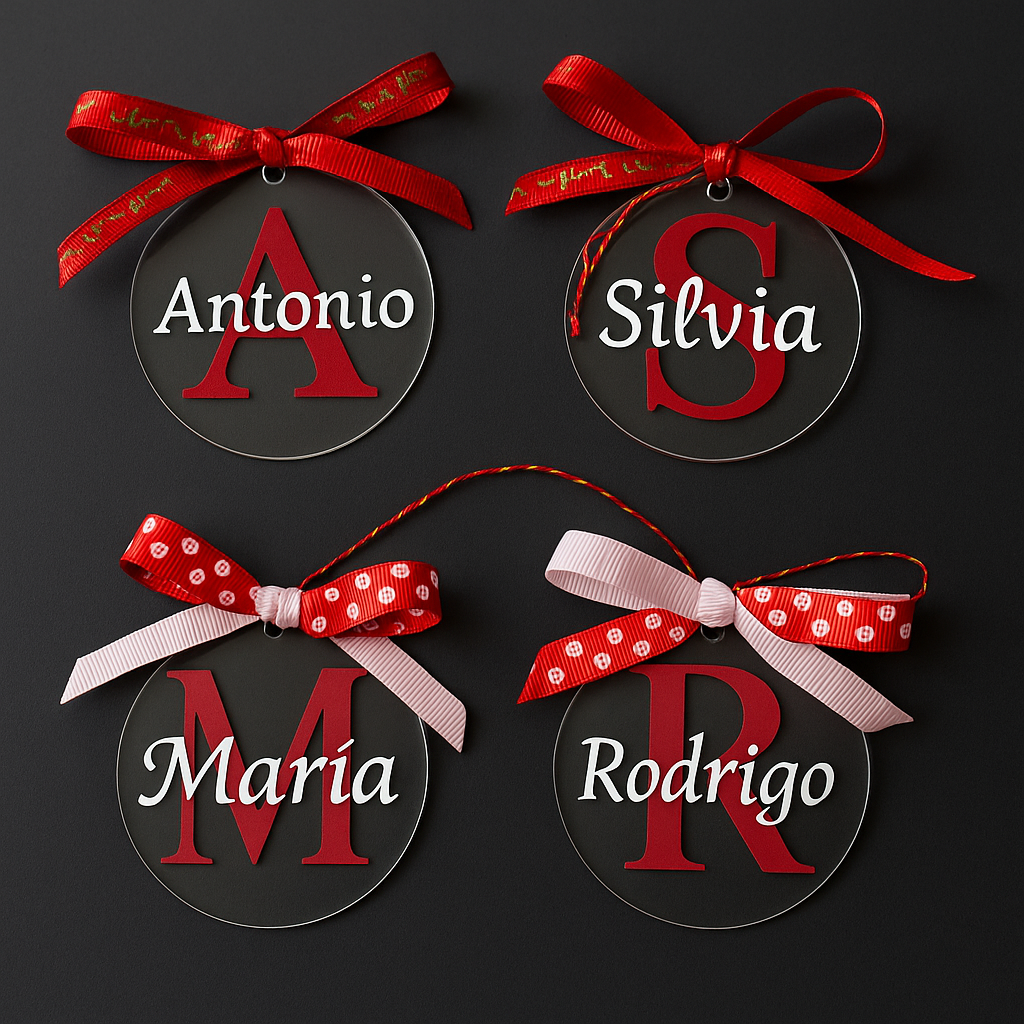 🎄 Bola de Navidad personalizada con nombre – Metacrilato + Lazo