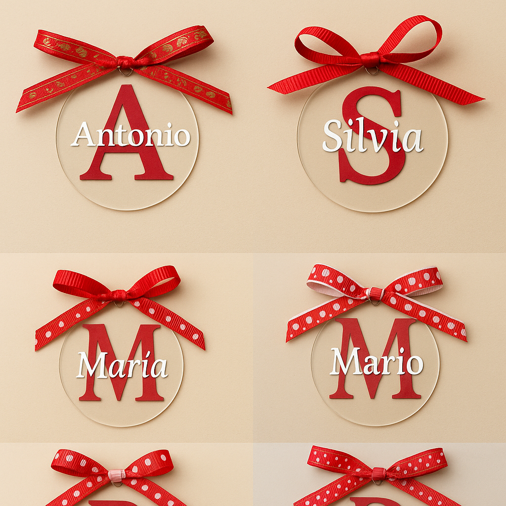 🎄 Bola de Navidad personalizada con nombre – Metacrilato + Lazo