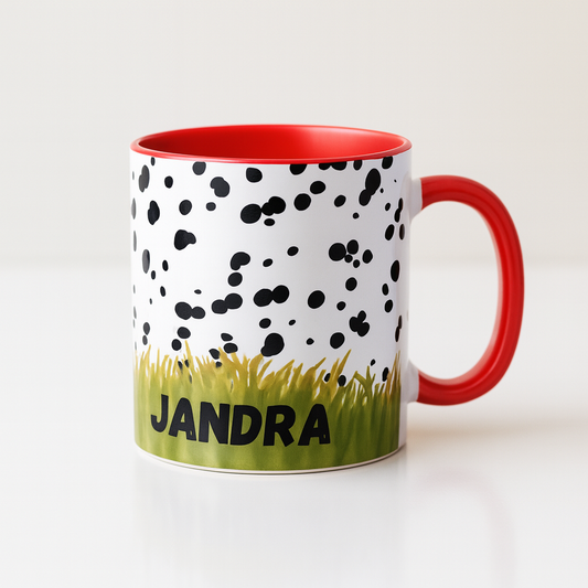 Taza infantil personalizada “Vaquita” con nombre – interior rojo