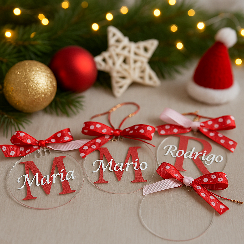 🎄 Bola de Navidad personalizada con nombre – Metacrilato + Lazo