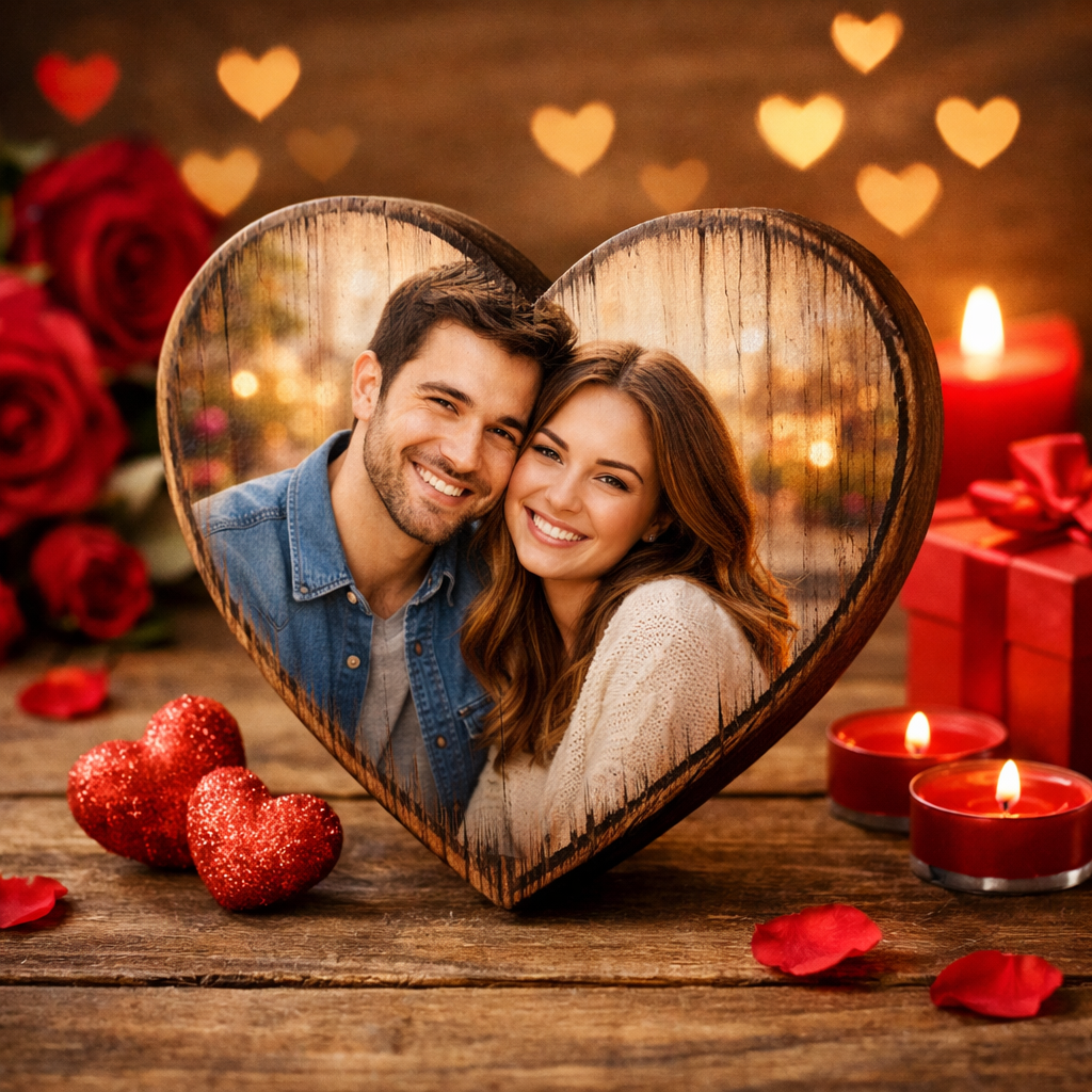 Corazón de madera con foto personalizada (San Valentín)