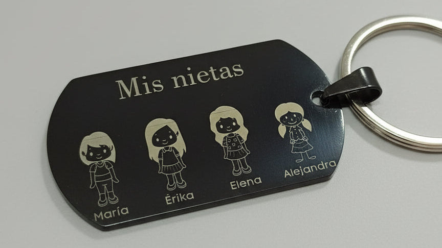 Llavero “Mis nietos / Mis nietas” personalizado – placa metálica grabada
