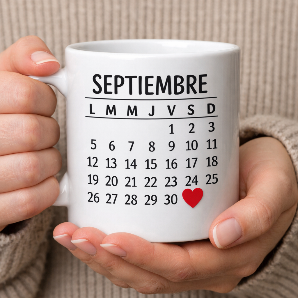 Taza Calendario Personalizada – Marca tu Día (Corazón en la fecha)